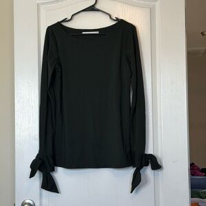 Susana Monaco Cuff Tie Long Sleeve Top Dark Green Large